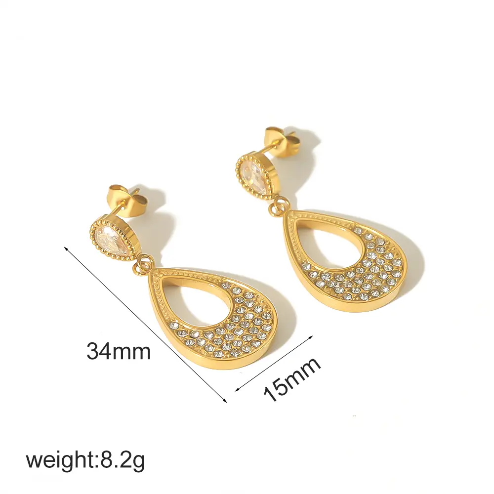 1 par de aretes con diamantes de imitación chapados en oro de 18 quilates de acero inoxidable con diseño geométrico clásico de serie simple para mujer h5 Imagen2